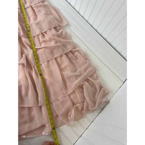 Leena for Mac Duggal 55817 High Neck Tiered Prom Dress Dress Blush Cut Out Sze 6 - Picture 5 of 8